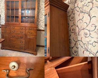 Vintage traditional two-piece Solid wood china cabinet/Hutch w/step out crown molding