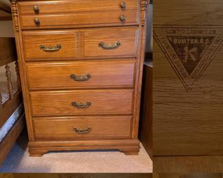 Vintage 70’s Sumter Cabinet Co. oak highboy chest of drawers