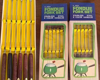 ( 2 ) sets MCM Japan 6-piece stainless steel fondue fork set w/wood handles orig boxes