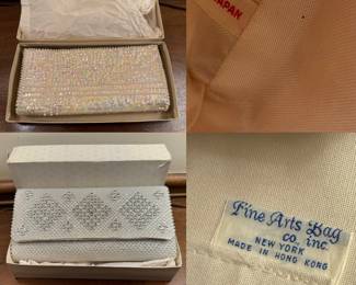 , Hong Kong vintage beaded evening clutche "Fine Arts Bag Co. Inc. New York", Vintage Japan sequined Clutch