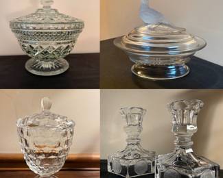 Vintage Fostoria American Clear Glass Footed Candy Dish w/Lid, cubist pattern