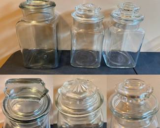 vintage Anchor Hocking clear glass square apothecary/canister jars