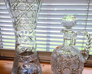 American Brilliant Cut Glass Vase and Whiskey Decanter
