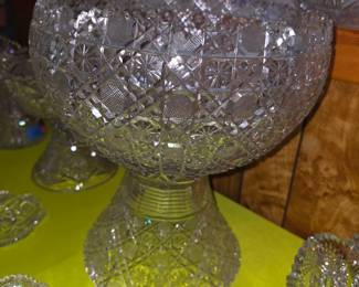 Large American Brilliant Cut Glass Punch Bowl
