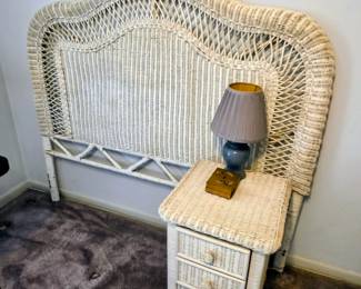 Wicker Headboard (Full Size) and Nigh Stand