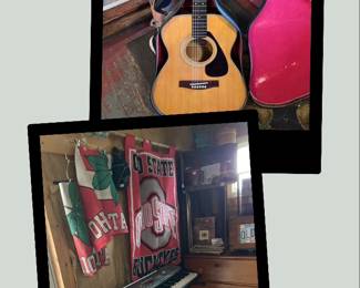 Yamaha acoustic guitar and two Casio keyboards.