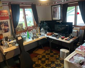 Large collection of vintage glass bottles and other misc along with several flat screen TV's available