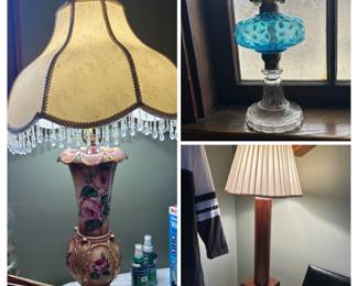 Nice selection of lamps including this beautiful Coral Reef/Seaweed pattern lamp from Hobbs, Brockunier & Co