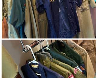 Quite the collection of Boy Scout shirts and uniforms.