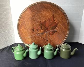 Enamelware teapots & cheese box