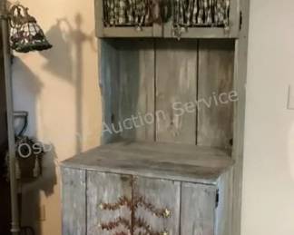 Barnwood cabinet with folk art painting