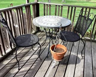 Mosaic patio table & metal chairs