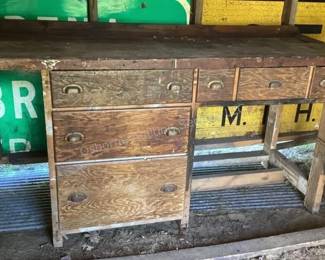 Old solid wood work bench