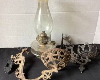 Oil lamp & iron wall brackets