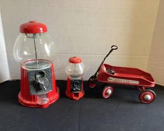 Gumball machine, bank & miniature wagon