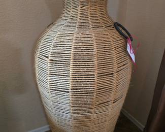 Lg Wicker & Iron Vase