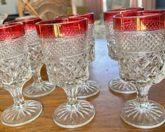 A25a Red Rim Crystal Glasses
