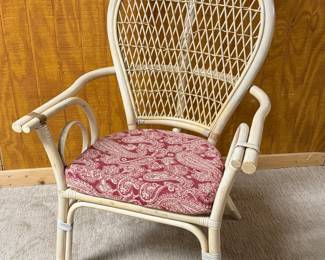 VINTAGE BAMBOO RATTAN ACCENT CHAIR W FAN BACK