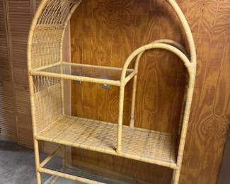 VINTAGE RATTAN & GLASS ETAGERE