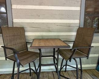 3 PC OUTDOOR BAR HEIGHT PATIO SET WITH SWIVEL STOOLS