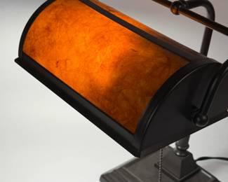 BANKERS DESK LAMP W AMBER MICA HALF CYLINDER SHADE