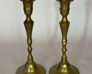 VINTAGE BRASS CANDLESTICKS W ETCHING