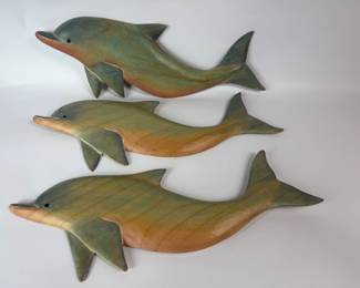 WOOD DOLPHINS NAUTICAL BEACH WALL DECOR
