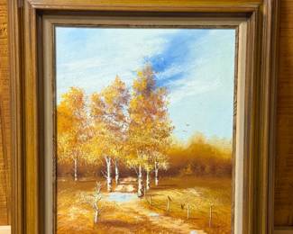 FRAMED AUTUMN FOREST PAINTING SIGNED COTE