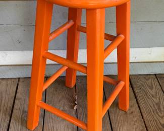 PAINTED WOODEN STOOL ORANGE