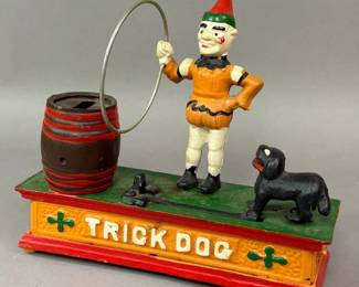 VINTAGE CAST IRON MECHANICAL COIN BANK TRICK DOG