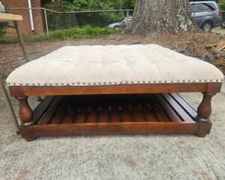 44x44x15 Tufted ottoman with nail head trim, solid wood