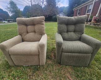 Pair of children's upholstered recliner chairs