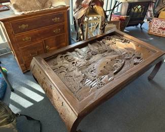 Large carved oriental coffee table