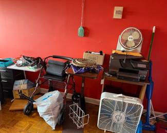 Our "garage" section. Home health, tools, fans, totes, office items