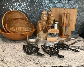 Kitchen Knives, Cutting Boards, Baskets and Cooking Accessories