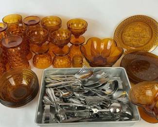 Amber Glass Dinnerware and Flatware