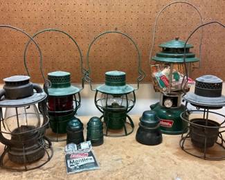 Vintage Railroad Lanterns, Coleman Lantern and Glass Insulators