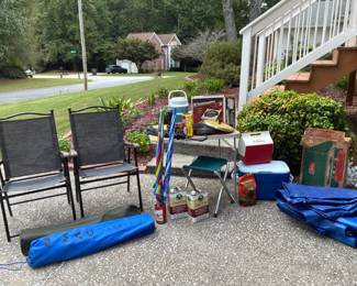Camping Equipment, Coleman Stove, Coolers and Outdoor Chairs