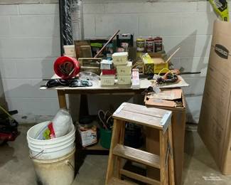 Garage Workbench, Step Stool and Hardware Supplies