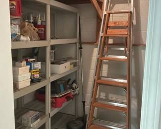 Keller and Werner Ladders with Garage Shelving and Supplies