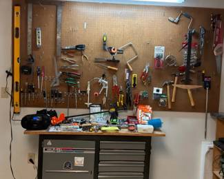 54 Homeowners Workbench with Pegboard and Hand Tools