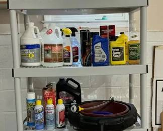 Garage Storage Shelving with Automotive Fluids and Supplies