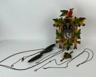 German Black Forest Cuckoo Clock with Bird and Leaf Design