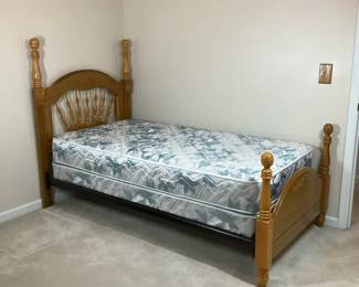 Wooden Twin Bed with Mattress and Box Spring by Simmons