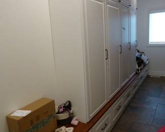 Mud Room Drawer Base Cabinets in 3 sections total length 15' 6" and Coat Cabinets is 96"w X 78"h and 1 piece. All wood construction. $1,750.00.
