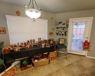 Copper Cookware, Linens, Barstools, Pottery