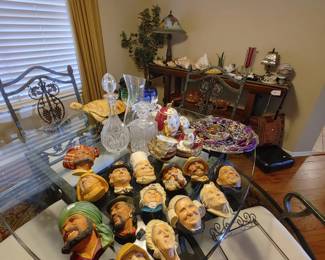 Dining Table, Bossons Chalkware, Crystal Decanter Set