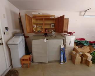 Rubbermaid Storage Container, Chairs, Christmas Tree