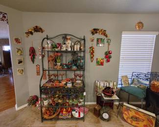 Bakers Rack, Barstools, Mexican Pottery
