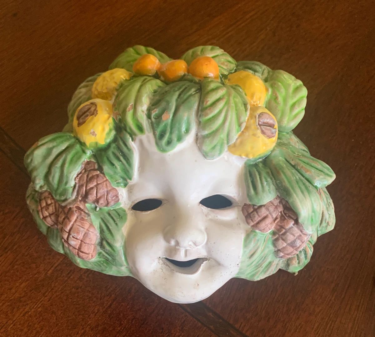Vintage Italian Majolica Bacchus Face Signed Vetri